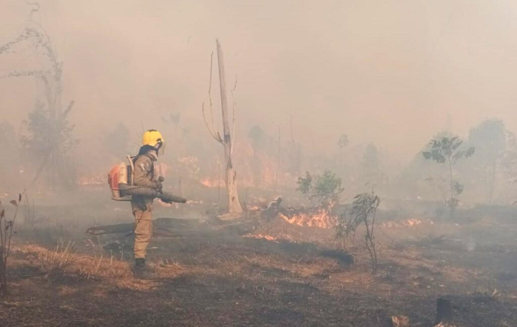 Em Apuí, bombeiros da Operação Aceiro combatem incêndio